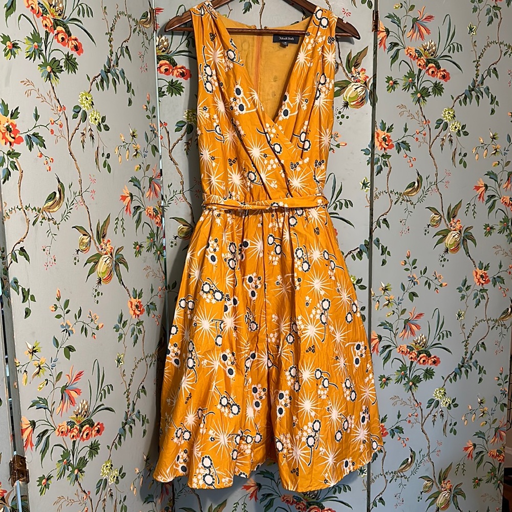 Vintage ModCloth Sunshine Yellow and Blue Glasses Dress with POCKETS size 18